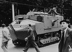 French built WW1 Schneider CA1 tank on the streets in Spain during the Spanish Civil War