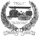 Holt Manufacturing Company logo, a Holt tractor surrounded by a laurel wreath